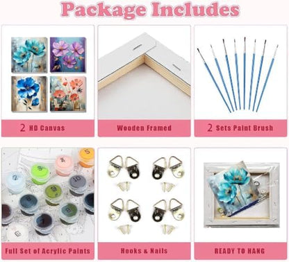 4 Pack Paint by Numbers Kit for Adults Beginners Framed - Flowers Adults Paint by Numbers Kits on Canvas with Paints and Brushes, Flowers Small Oil Paint by Number Kits for Home Decor 8 X 8 Inch - Image 7