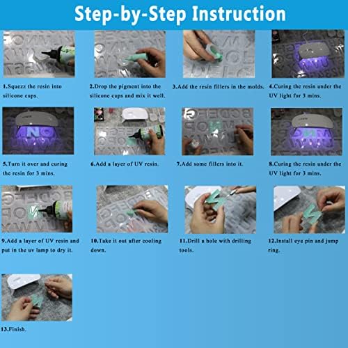 Miraclekoo UV Resin Kit with Light and Alphabet Resin Molds for Beginners, 7oz UV Epoxy Resin and Supplies with UV Lamp Resin Jewelry Molds Starter DIY Kits Tools for Keychain Necklace Making - Image 5