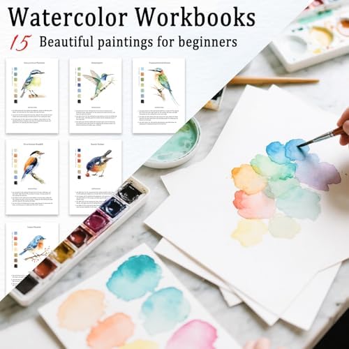 Watercolor Workbooks, 16 Colors Water Color Books Paint Set for Adults, Watercolor Coloring Book for Beginners, Water Color Workbook, 15 Beautiful Paintings for Beginners (Birds) - Image 2