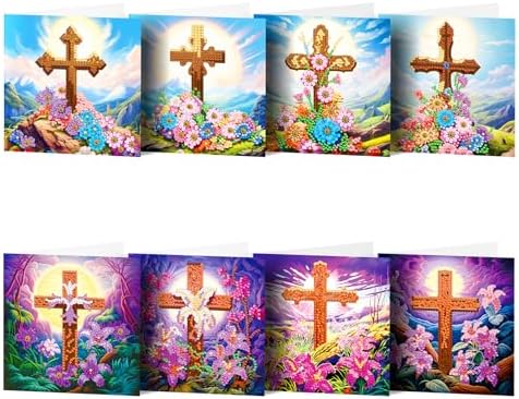 pigpigboss 8 Packs Cross Diamond Painting Greeting Card Art Kit by pigpigboss