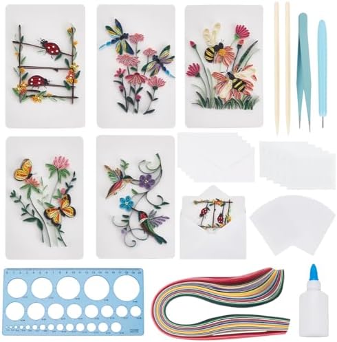 WEBEEDY 20 Sets Paper Quilling Kit for Adults Beginners,Spring Animal Flower Greeting Cards Making Kit with Instruction Tutorial,Handmade Bee Butterfly Dragonfly Quilling Card for Friends Families by WEBEEDY