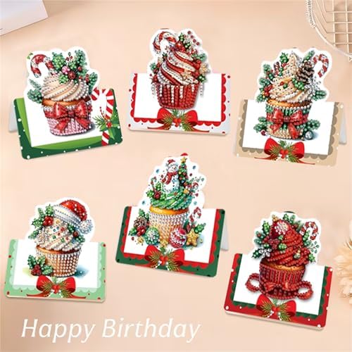 6 pack 3D Christmas Diamond Painting Greeting Cards Kit,Cup Diamond Art Birthday Cards with Envelopes,DIY Thank You Card Making Craft for Adults,Handmade Greeting Card Supplies Gift Idea (Christmas cup) - Image 7