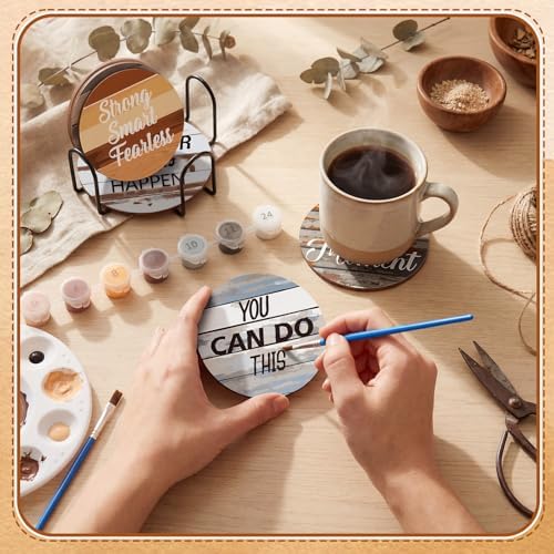 Reallnaive 8 Pcs Inspirational Paint by Number Kit for Adult Wooden Coaster - Image 2