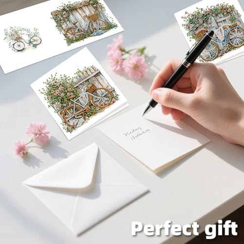 12 Pack Diamond Painting Greeting Cards Kit with Envelopes, 5D DIY Vintage Bicycle Flower Diamond Art Cards, Birthday Thank You Get Well Cards for Women Adults Beginners - Image 7