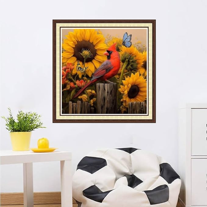 Magxvouy Cross Stitch Kits Stamped Full Range of Embroidery Kits,Cross Stitch Patterns Needlework Kits for Beginners 11CT Printed Kits&Sunflower Bird 18x18 inchs