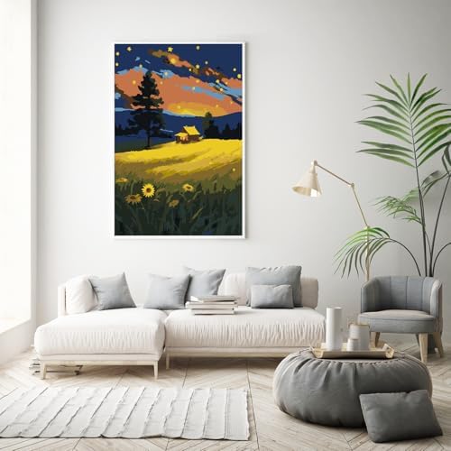 Framed Paint by Numbers Kit for Adults Beginner, Starry Night Easy Adult Paint by Number Kits on Canvas, DIY Acrylic Watercolor Landscape Oil Paint by Number for Adults for Home Decor Gift 8x12 Inch - Image 2