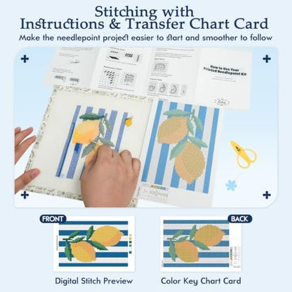 Kaitiaki 13 mesh Needlepoint Canvas Kit, 8 in Painted Canvas Set with Embroidery Floss, Needles, Guide Card, Instruction, Threader, Scissors & Project Bag for Crafter Gift(Lemon) - Image 5