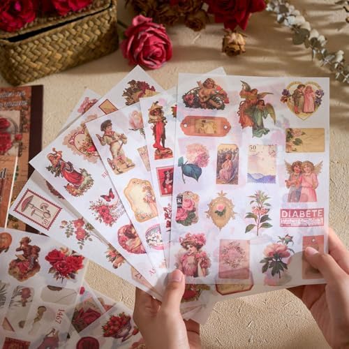 Rose Stickers for Scrapbooking Supplies, 550+ Vintage Stickers for Junk Journal Pre-Cut Ephemera Sticker Book for Adults Aesthetic Flower Lable Washi Sticker for Journaling DIY Arts Crafts - Image 3