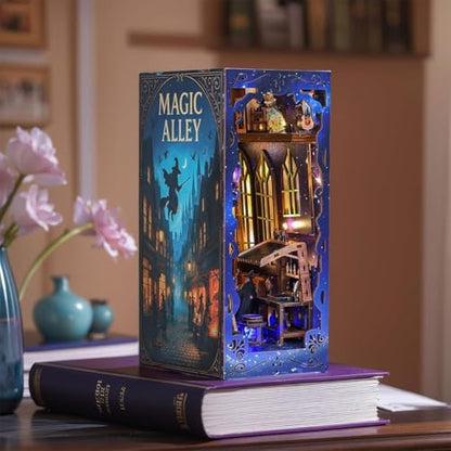 Magic Alley Book Nook Kit - DIY Miniature House Kit for Adults, Teens and Beginners, Magic Miniature Diorama with LED Light, 3D Wooden Puzzle Bookend Bookshelf Insert Decor, Gifts for Fantasy Lovers - Image 5