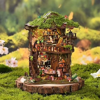 3D Wooden Forest Tea Book Club Puzzle, Handmade Mechanical Model, 410 Pieces Miniature House with Light Kit, Home Decoration Ornaments, Adult Creative Gifts - Image 3