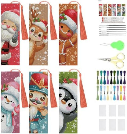 6 Set Christmas Cross Stitch Bookmark, Counted Cross Stitch Bookmarks with 6 Different Christmas Patterns, DIY Bookmark Kit for Adults and Beginners(6 Pack) by KYOQFVN
