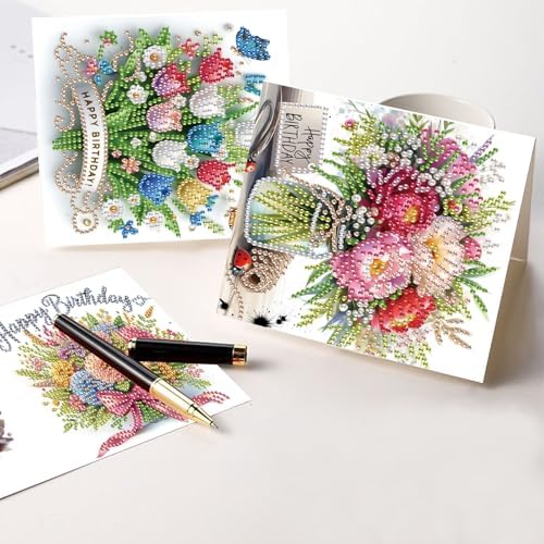 LazyFold 6Pcs DIY Diamond Art Painting Greeting Cards with Envelopes, Beautiful Bouquet All Occasion Note Card Kit for Women, Handmade Thank You Birthday Friendship Cards Gift - Image 6