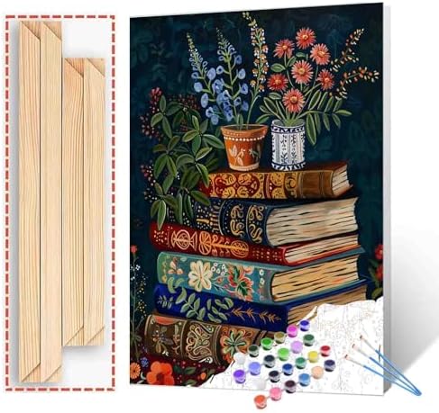 Soft Hues Bohemia Paint by Numbers Kits for Adult Paint by Numbers Flower and Green Leaves Painting Kits on Canvas with Brushes and Acrylic Pigment for Home Wall DIY Framed 16x20 Inch by Aihonmin
