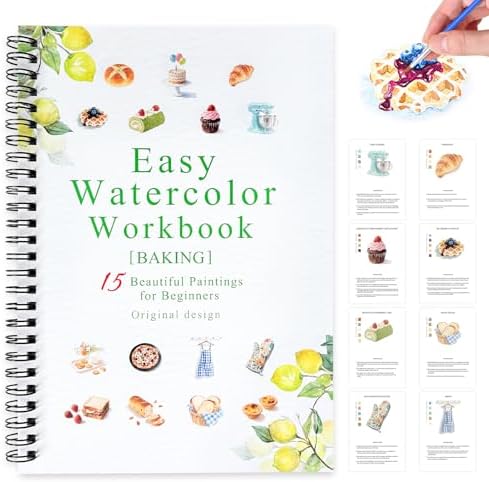 SLWBZ Watercolor Workbook Baking, 15 Different Patterns of Original DIY Designs, 16 Color Watercolor Paint Plates with Palette and Brush, Beginner-Friendly Watercolor Workbooks, Baking by Unknown