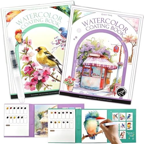 NaTuGi 2Pac Watercolor Workbook for Adults,Watercolor Coloring Book,Portable Watercolor Painting Books,Creative Stress Relief Kit,Suitable for Beginners Birthday Gift(Birds and Time) by Unknown