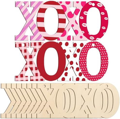 Wooden XOXO Letter Ornaments to Paint 7 inch, Valentine's Day Wooden DIY Blank Unfinished Round Wood Discs Ornament for Crafts Hanging Decorations(10PCS) by Sophena