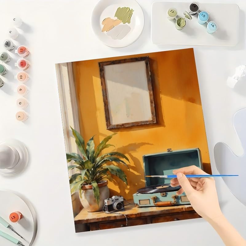 TAOPAOLAB Retro Room Paint by Numbers Kit for Adults - DIY Vintage Turntable and Camera Painting on Canvas 16x20 Inches, Acrylic Paint Set, Suitable for Beginners, Art for Home Decoration or Gifts - Image 3