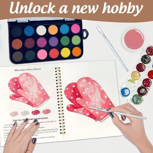 Watercolor Workbook, Water Coloring Book, 12 Different Patterns of Original DIY Designs, 18 Colors Watercolor Paint Set, Beginner-Friendly Watercolor Workbooks (Baking Tool), Perfect Gifts for Adults - Image 5