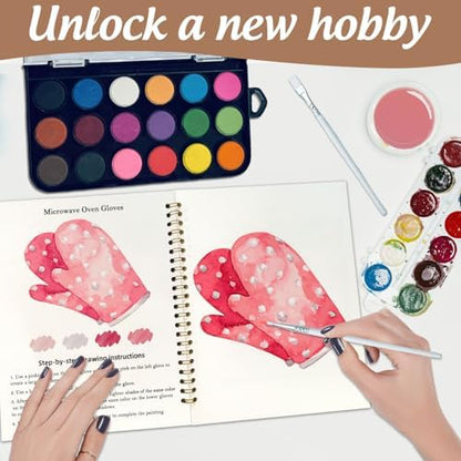 Watercolor Workbook, Water Coloring Book, 12 Different Patterns of Original DIY Designs, 18 Colors Watercolor Paint Set, Beginner-Friendly Watercolor Workbooks (Baking Tool), Perfect Gifts for Adults - Image 5