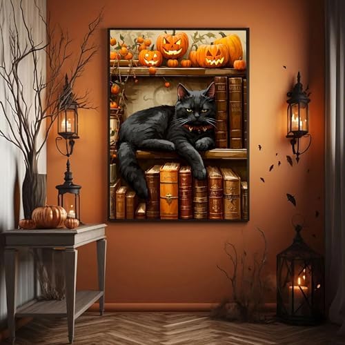 cupmod Cat Paint by Numbers Kit for Adults,Halloween Adults Paint by Numbers Kit,Pumpkin Number Painting,Watercolor Oil Painting by Number for Home Wall Decor 16x20inch - Image 3