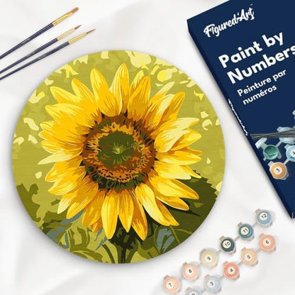 Figured'Art Paint by Numbers Kit for Adults on Wood Slice, 11.8in Diameter - Sunflower - Craft Art Painting DIY Canvas by FiguredArt