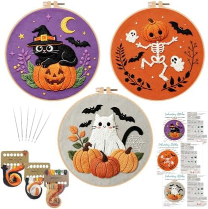 Nuberlic 3 Pack Halloween Embroidery Kit for Beginners by Nuberlic