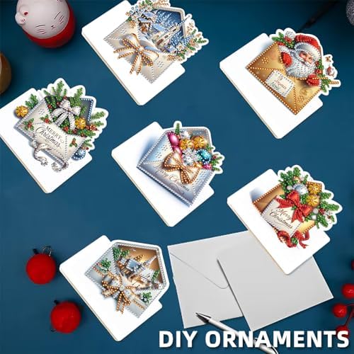 Diamond Art Painting Christmas Cards 6Pcs, DIY Gem Greeting Cards - Image 4