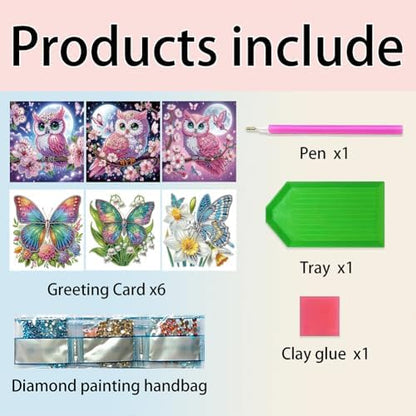 jinglinhh 6pcs Moon Peach Blossoms Owl Butterfly Flowers Diamond Art Painting Greeting Cards with Envelopes, DIY Card Making Kits for Adults, Diamond Art Postcards Holiday Cards Craft Gifts - Image 3
