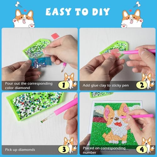 QEUOYSS Diamond Art Kit for Kids with Wooden Frame Art and Crafts for Kids Ages 6-8 -10-12 Easy to DIY Diamond Art for Kid and Adult Beginners Home Wall Decoration (Dog) - Image 3