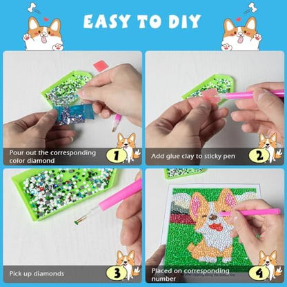 QEUOYSS Diamond Art Kit for Kids with Wooden Frame Art and Crafts for Kids Ages 6-8 -10-12 Easy to DIY Diamond Art for Kid and Adult Beginners Home Wall Decoration (Dog) - Image 3