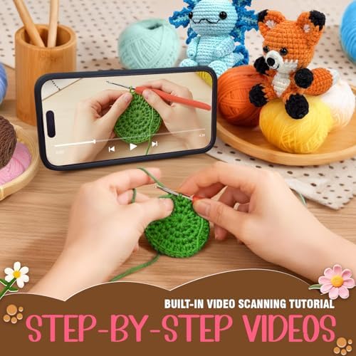 6PCS Crochet Kit for Beginners with Video Tutorial DIY Crochet Animals - Image 4