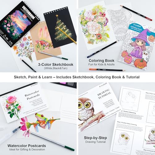 KALOUR 140 Drawing Set Sketching Kit,Art Supplies with 3-color Sketchbook & Coloring Paper,Include Tutorial, Colored, Graphite, Charcoal, Watercolor & Metallic Pencil,for Artists Adults Teens Beginner - Image 6