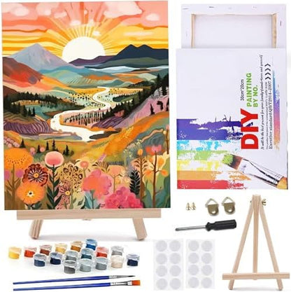 MaiMMaledy Paint by Numbers Kit for Adults Beginners Canvas Pictures with Framed Drawing Painting Acrylic Pigment with Wooden Triangle Easel Sunrise 8Wx12L inch by MaiMMaledy