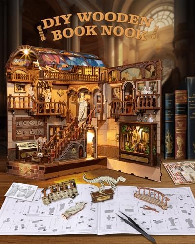 Quanquer DIY Book Nook Kit：DIY Dollhouse Booknook with LED Light - 3D Wooden Puzzle Miniature House Kits - Creative DIY Crafts for Adults - Bookshelf Insert Decor - Gifts Friends Festival(Museum) - Image 5