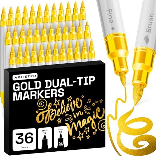 ARTISTRO 36 Gold Dual-Tip Acrylic Paint Marker Pens for Drawing by ARTISTRO