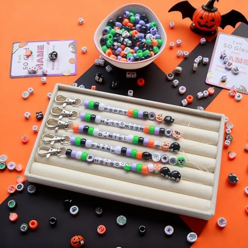 Tuhangcc 773 Pcs DIY Keychain Making Kit，Adjustable Letter Alphabet Beads Strings,Keychain Skull Head Beads,16 Charm Cards with Lobster Clasps & Strings for Halloween Party Favors - Image 2