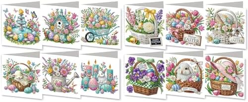 12Pcs Easter Greeting Card DIY Diamond Art Painting Greeting Cards Special Shaped Diamond Blessing Folding Card Kit Arts Crafts for Holiday Festival-01 by BAYUNOESparkDiamondCraft
