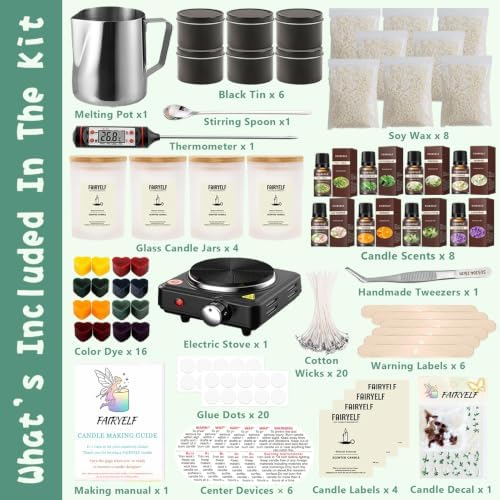 FAIRYELF Soy Candle Making Kit for Adults & Hot Plate, DIY Starter Supplies - Image 2