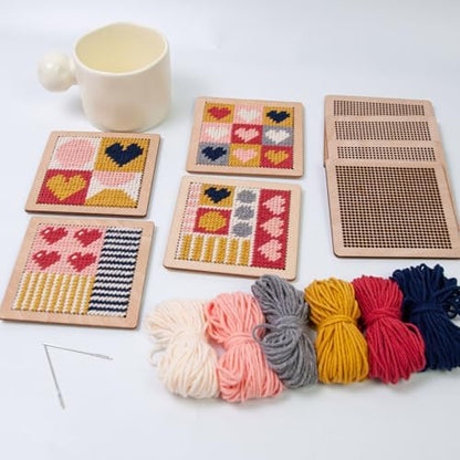 Yushen 4Pcs Heart Coaster Needlepoint Kit for Adult Cross Stitch Kits DIY Adults Needlepoint Embroidery Set No Patterns Stamped Embroidery Needles Threads Crafts (Love) - Image 5