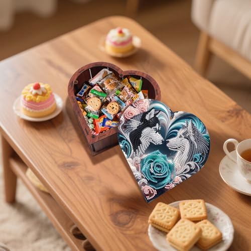 DIY Diamond Painting Kit Storage Box, Rose Wolf Dog Diamond Decorative Craft Heart Shaped Kit, Desktop Item Storage, Multifunctional Creative Craft Gift - Image 7