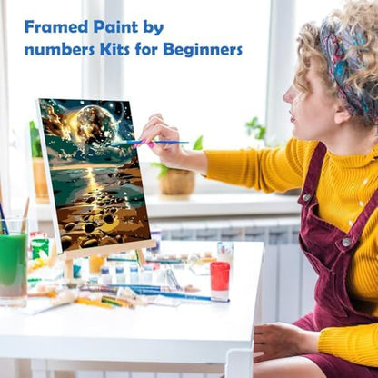 MOGTAA Starry Sky Paint by Numbers Kit for Adults Beginners with Frame, Beach Landscape Adult Paint by Number Kits on Canvas with Easel, Easy DIY Oil Painting Kits for Home Decor, 8x12in - Image 4
