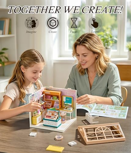 Makeup Store DIY Miniature House Kit with Roof & LED Light, Stackable & Connectable Dollhouse Kit with Dustproof Doors, Creative DIY Crafts Building Toy Gift for Adults Teens - Image 6