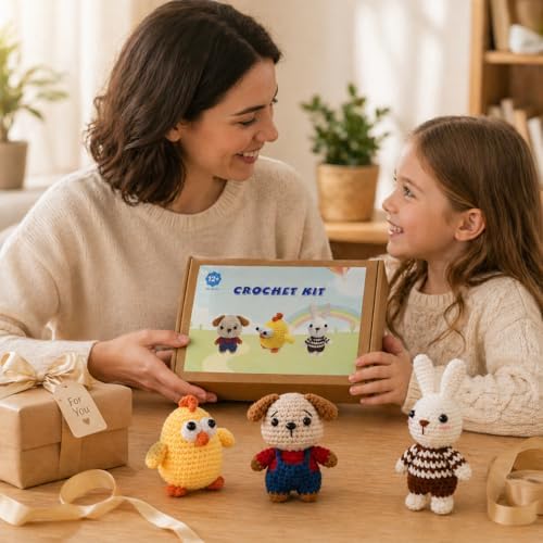 Xanlon Crochet Kit for Beginners,3pcs Animals Knitting Beginner Starter Kit - Image 5