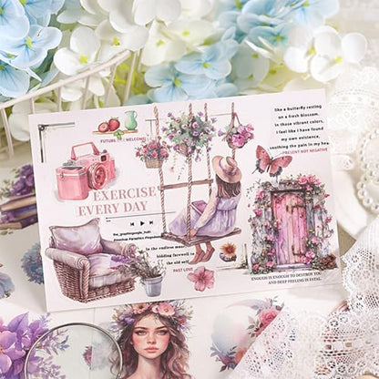 Aesthetic Washi Sticker Book,426pcs Scrapbook Stickers for Adults Pre-Cut Bullet Journal Stickers for Scrapbooking Supplies Vintage Ladies Flowers Sticker for Journaling Ephemera for Junk Journals - Image 5