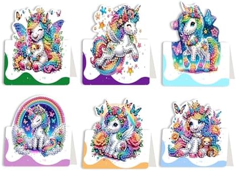 6 pack 3D Unicorn Diamond Painting Greeting Cards Kit,Pink Diamond Art Birthday Cards with Envelopes,DIY Thank You Card Making Craft for Adults,Handmade Greeting Card Supplies Gift Idea (Unicorn) by Unknown