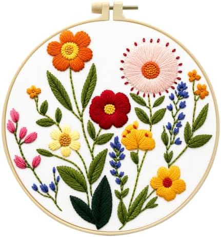 Zhenqing Wildflower Embroidery Kit for Beginners, Floral Needlework Kit with Pre-Printed Cotton Fabric, Hoop, Threads & Tools, Flower Wall Decor (C0125) by ZhenqingHomeFlagship