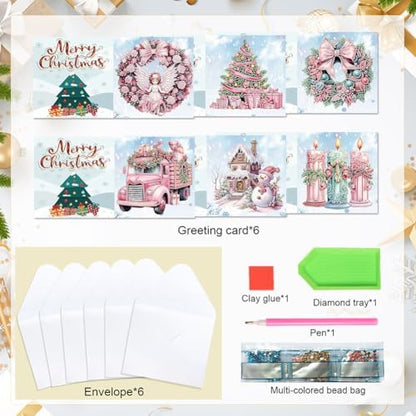 jinglinhh 6pcs Christmas Angel Wreath Truck Snowman Candles Diamond Art Painting Greeting Cards with Envelopes, DIY Card Making Kits for Adults, Diamond Art Postcards Holiday Cards Craft Gifts - Image 2