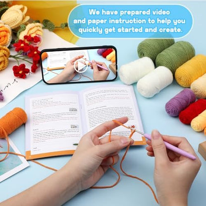 Iuuidu Crochet Kit for Beginners, Flower Bouquet Crochet Kit Rose - Image 3