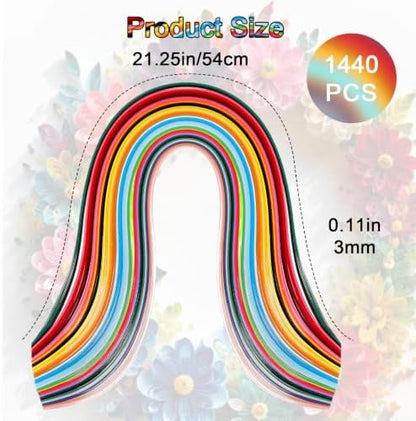 Giloaou 1440pcs 36 Colors Quilling Strips Set, 3mm Width 21.3in Length Strips Paper, Japanese TANT Paper Quilling Kit for Adults DIY Craft - Image 2