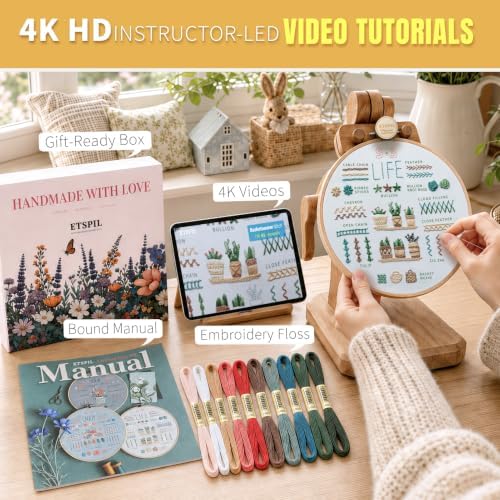 ETSPIL Embroidery Kit for Beginners, 4K Step-by-Step Video, Adults, Gift - Image 2